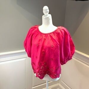 Anthropologie Top Linen Blend Top w/ Balloon Sleeves